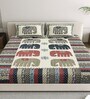 Green Elephant Print 144 TC Cotton Size Double  Bedsheet With 2 Pillow Cover