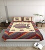 Plum Peacock Print 144 TC Cotton Size Double  Bedsheet With 2 Pillow Cover