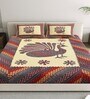 Plum Peacock Print 144 TC Cotton Size Double  Bedsheet With 2 Pillow Cover