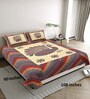 Plum Peacock Print 144 TC Cotton Size Double  Bedsheet With 2 Pillow Cover