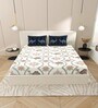 White And Blue Floral 144 TC Cotton King Size  Bedsheet With 2 Pillow Cover