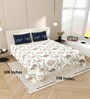 White And Blue Floral 144 TC Cotton King Size  Bedsheet With 2 Pillow Cover