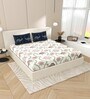 White And Blue Floral 144 TC Cotton King Size  Bedsheet With 2 Pillow Cover