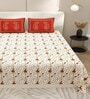 Red Traditional print 144 TC Cotton King Size  Bedsheet With 2 Pillow Cover