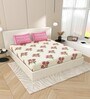 Cream Floral 144 TC Cotton King Size  Bedsheet With 2 Pillow Cover