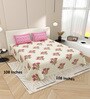 Cream Floral 144 TC Cotton King Size  Bedsheet With 2 Pillow Cover