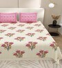 Cream Floral 144 TC Cotton King Size  Bedsheet With 2 Pillow Cover