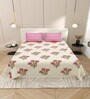 Cream Floral 144 TC Cotton King Size  Bedsheet With 2 Pillow Cover