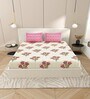 Cream Floral 144 TC Cotton King Size  Bedsheet With 2 Pillow Cover