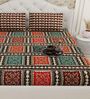 Green And Red Traditional print 144 TC Cotton King Size  Bedsheet With 2 Pillow Cover