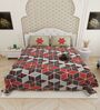 Red Traditional print 144 TC Cotton King Size  Bedsheet With 2 Pillow Cover