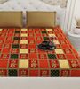 Orange Traditional print 144 TC Cotton King Size  Bedsheet With 2 Pillow Cover