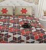Red Traditional print 144 TC Cotton King Size  Bedsheet With 2 Pillow Cover
