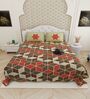 Brown And Red Traditional print 144 TC Cotton King Size  Bedsheet With 2 Pillow Cover