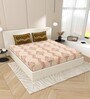 Peach Block Print  144 TC Cotton King Size  Bedsheet With 2 Pillow Cover