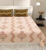 Peach Block Print  144 TC Cotton King Size  Bedsheet With 2 Pillow Cover