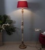 Homesake Classic Twister Antique White Finish Wooden Floor Lamp With Red Shade