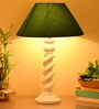 Green Fabric Shade Table Lamp with White Base