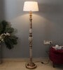 Chelsfield Off White Cotton Shade Club Floor Lamp With Wood Base