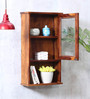 Sheesham Wood Cabinet Wall Shelf with Glass Door in Honey Finish