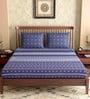 Blue Geometric 300 TC Cotton Queen Sized Bed Sheets with 2 Pillow Covers