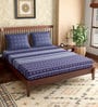 Blue Geometric 300 TC Cotton Queen Sized Bed Sheets with 2 Pillow Covers