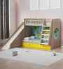 Hop on Top Bunk Bed With Yellow Drawers Storage, Slide & Globe Print