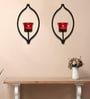Hosley Metal Tea Light Candles Holder With Red Glasses And Tealights