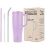 House of Quirk 1200ML Drinkmate Tumbler with Handle and 2 Straw Flip Lid, Stainless Steel Large Water Bottle Gifts for Women Men Him Her (Lilac)