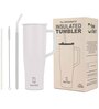House of Quirk 1200ML Drinkmate Tumbler with Handle and 2 Straw Flip Lid, Stainless Steel Large Water Bottle Gifts for Women Men Him Her (White)