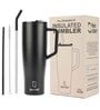 House of Quirk 1200ML Drinkmate Tumbler with Handle and 2 Straw Flip Lid, Stainless Steel Large Water Bottle Gifts for Women Men Him Her (Black)
