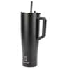 House of Quirk 1200ML Drinkmate Tumbler with Handle and 2 Straw Flip Lid, Stainless Steel Large Water Bottle Gifts for Women Men Him Her (Black)
