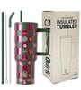 House of Quirk 1200ML Stainless Steel Christmas Tumbler Hot and Cold with Handle and Lid 2 Straw, Double Insulated Cup 100% Leak Proof Mug Cupholder for Gym, Travelling (Merry Maroon)