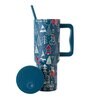 House of Quirk 1200ML Stainless Steel Christmas Tumbler Hot and Cold with Handle and Lid 2 Straw, Double Insulated Cup 100% Leak Proof Mug Cupholder for Gym, Travelling (Merry Blue)