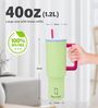 House of Quirk 1200ML Stainless Steel Christmas Tumbler Hot and Cold with Handle and Lid 2 Straw, Double Insulated Cup 100% Leak Proof Mug Cupholder for Gym, Travelling (Merry Blue)