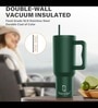 House of Quirk 1200ML Stainless Steel Tumbler Hot and Cold with Handle and Lid 2 Straw, Double Insulated Cup 100% Leak Proof Mug Cupholder for Gym, Travelling (Lime Pistachio)