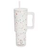 House of Quirk 1200ML Stainless Steel Tumbler Hot and Cold with Handle and Lid 2 Straw, Double Insulated Cup 100% Leak Proof Mug Cupholder for Gym, Travelling (Cream Paint)