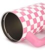 House of Quirk 1200ML Stainless Steel Tumbler Hot and Cold with Handle and Lid 2 Straw, Double Insulated Cup 100% Leak Proof Mug Cupholder for Gym, Travelling (Pink Check)