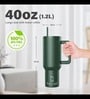 House of Quirk 1200ML Stainless Steel Tumbler Hot and Cold with Handle and Lid 2 Straw, Double Insulated Cup 100% Leak Proof Mug Cupholder for Gym, Travelling (Lime Pistachio)