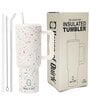 House of Quirk 1200ML Stainless Steel Tumbler Hot and Cold with Handle and Lid 2 Straw, Double Insulated Cup 100% Leak Proof Mug Cupholder for Gym, Travelling (Cream Paint)