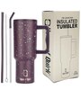 House of Quirk 1200ML Stainless Steel Tumbler Hot and Cold with Handle and Lid 2 Straw, Double Insulated Cup 100% Leak Proof Mug Cupholder for Gym, Travelling (Plum Terrazzo)