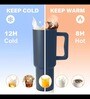 House of Quirk 1200ML Stainless Steel Tumbler Hot and Cold with Handle and Lid 2 Straw, Double Insulated Cup 100% Leak Proof Mug Cupholder for Gym, Travelling (Shadow Blue)