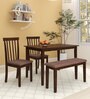 Houston Solid Wood 4 Seater Dining Set With Bench In Brown Finish