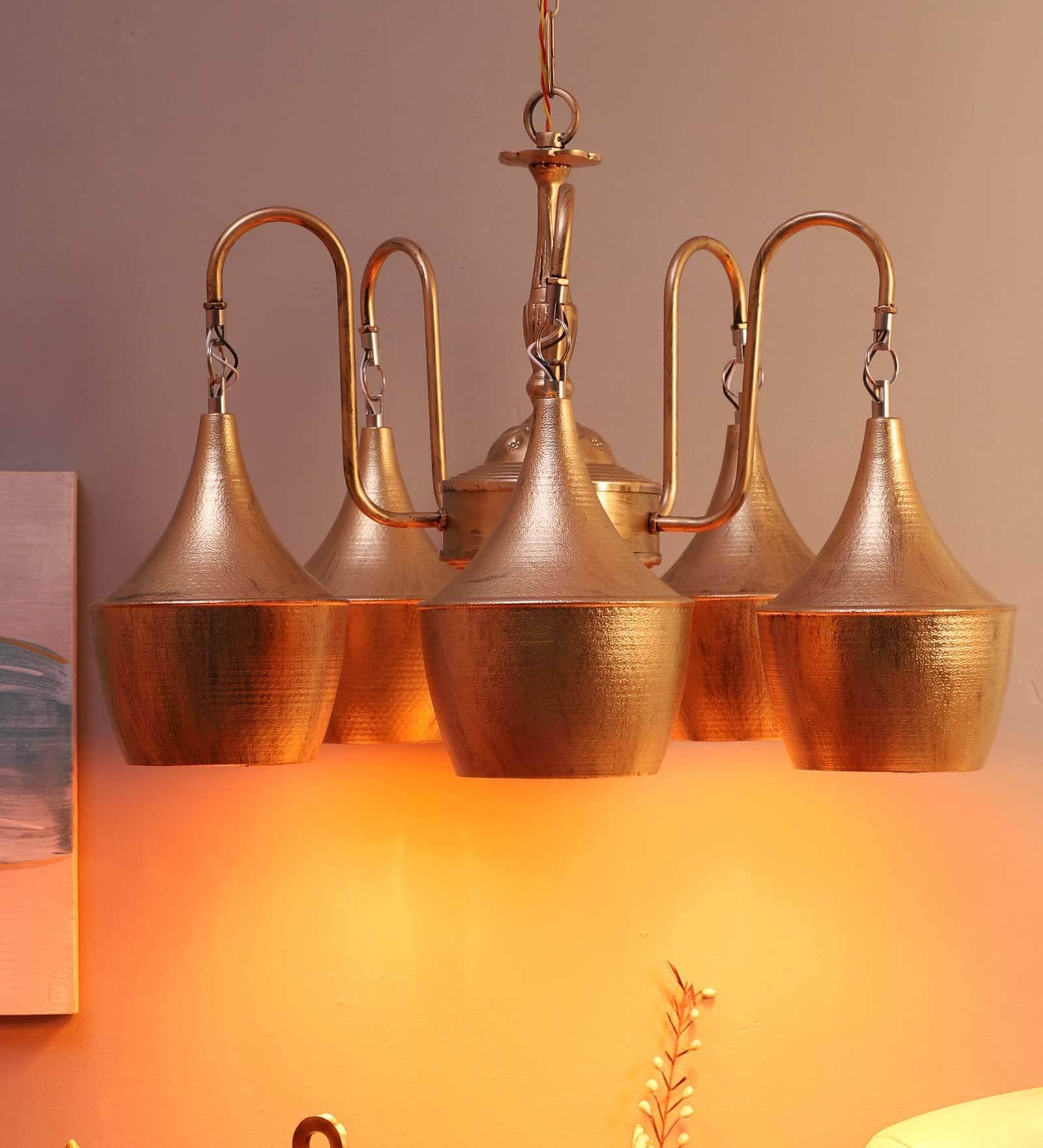 Adam Antique Gold Iron Shaded Chandelier
