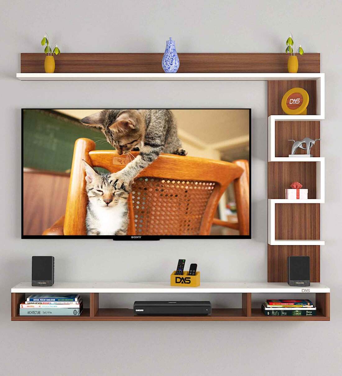 Buy Hubert TV Unit in Classic Walnut & Frosty White Finish for TVs up
