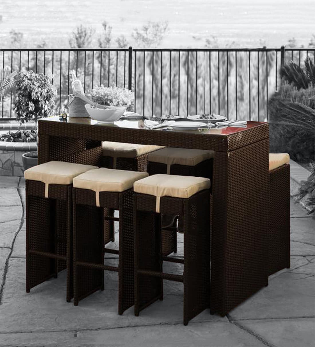 Buy Hudson 6 Seater Outdoor Bar Set In Brown Colour By Carry Bird Online Bar Table Sets Bar Furniture Furniture Pepperfry Product