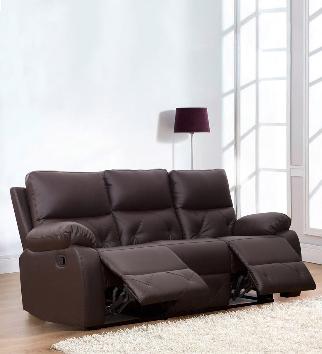 Buy Hudson Three Seater Recliner In Brown Leatherette By Peachtree