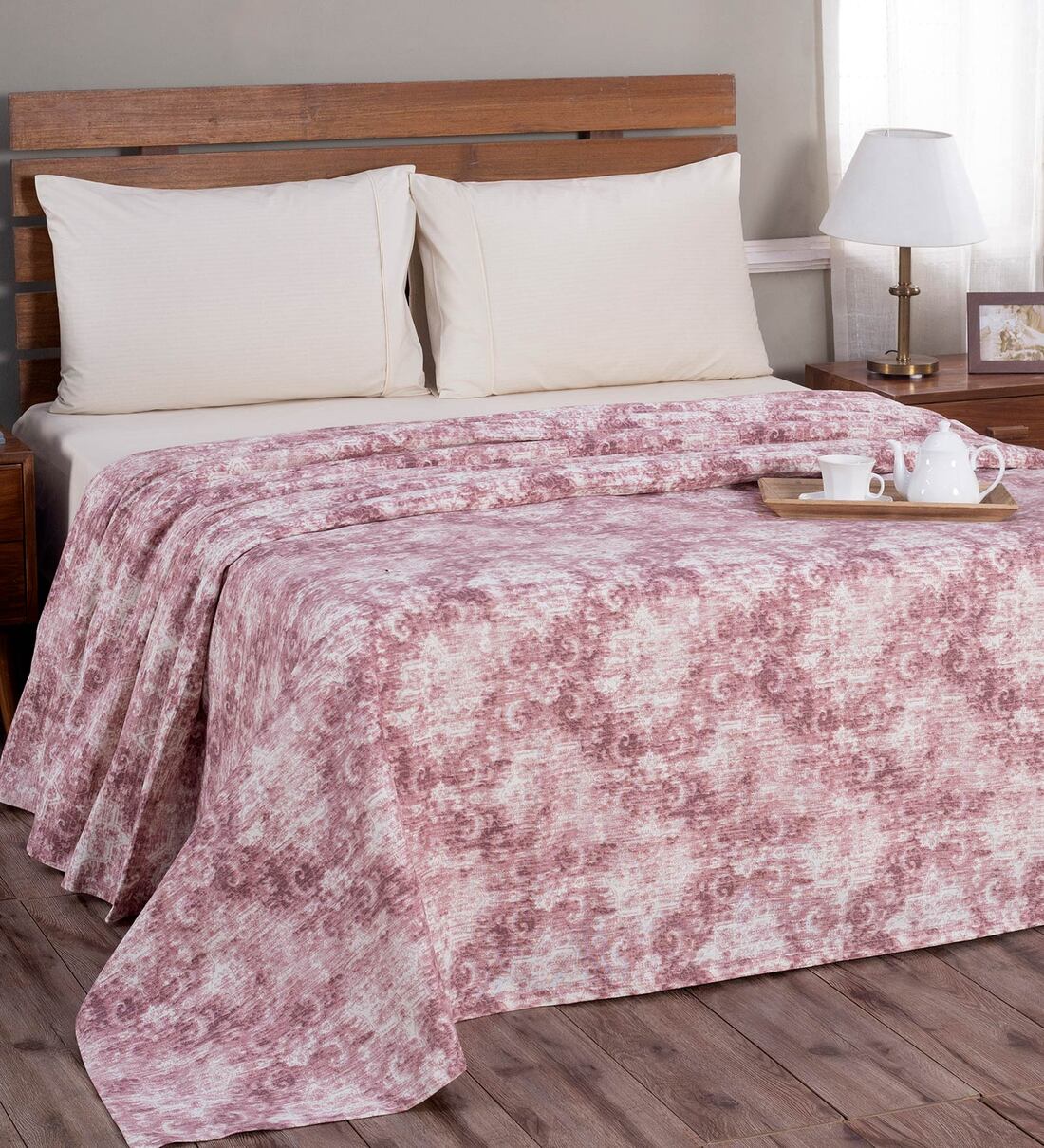 Buy Hues Rustic ClashRed Print Double Bed Cover By maspar Online