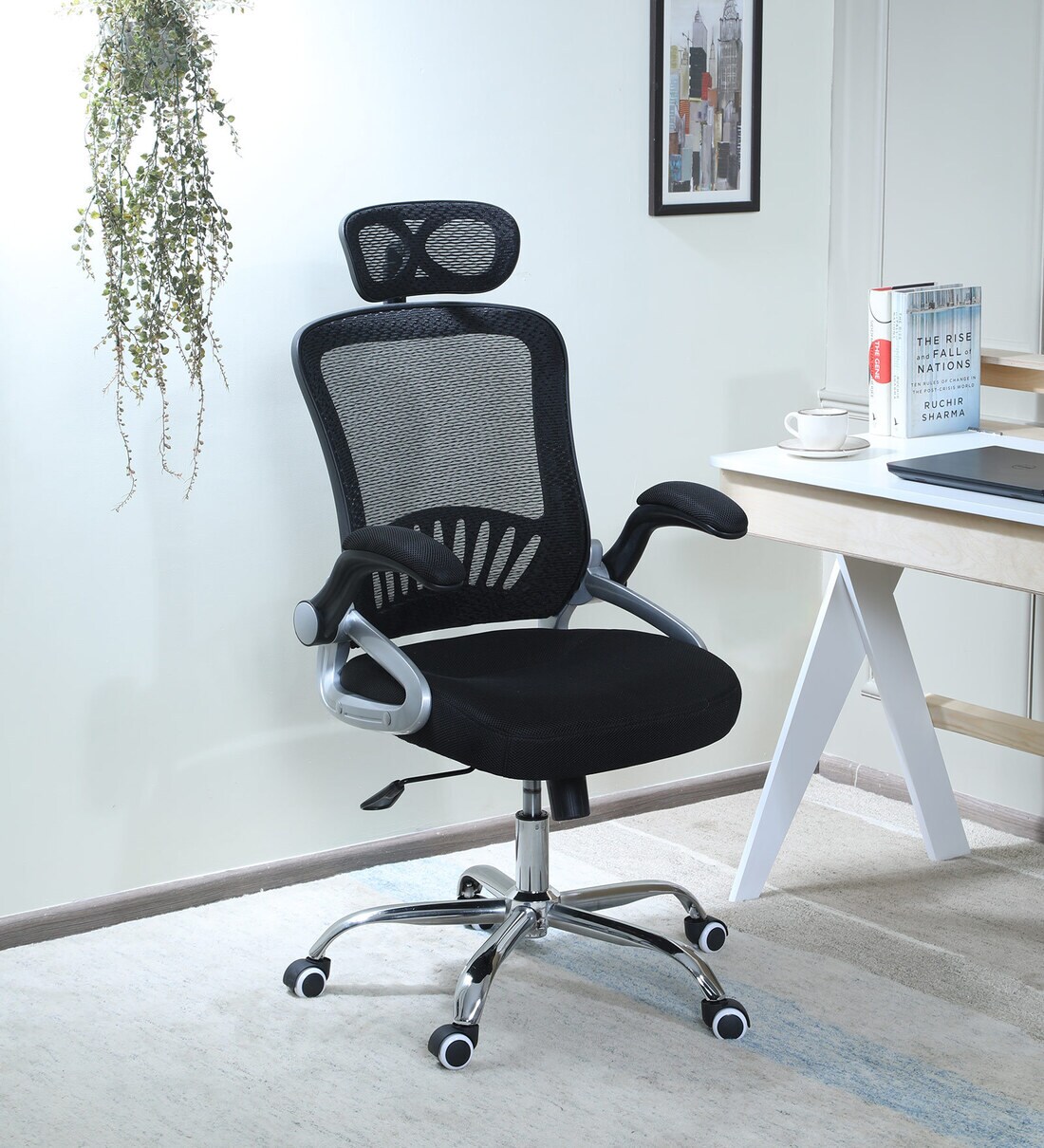 Buy Hunter High Back Ergonomic Chair with Headrest in Black Colour by