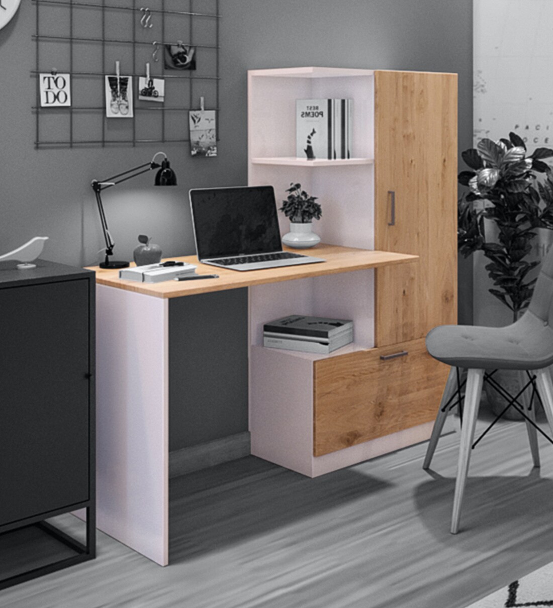 Buy Hutch desk in Natural Finish by Elestro Online Hutch Desks